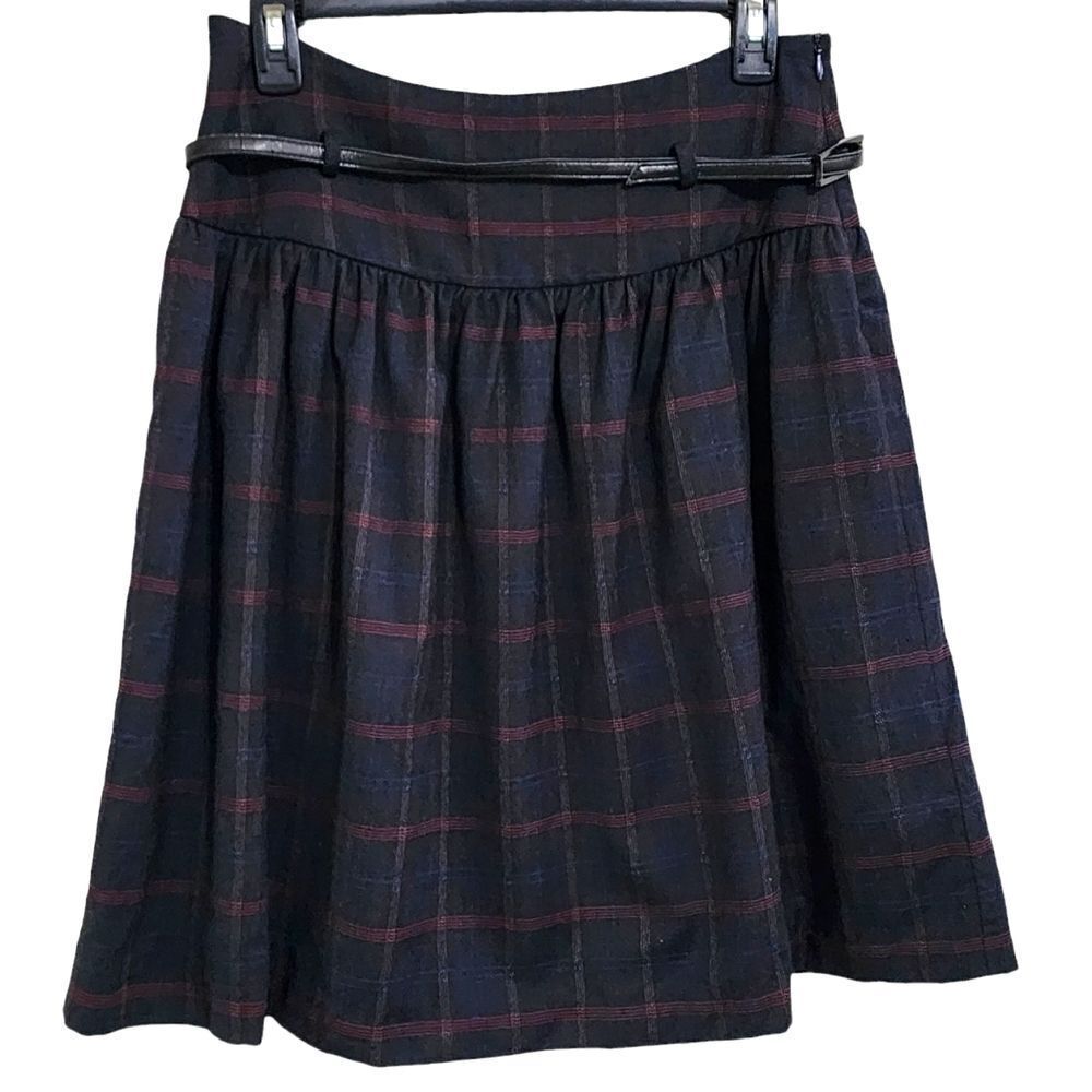 Piazza Sempione plaid wool skirt black & red Sz 8 academia grunge